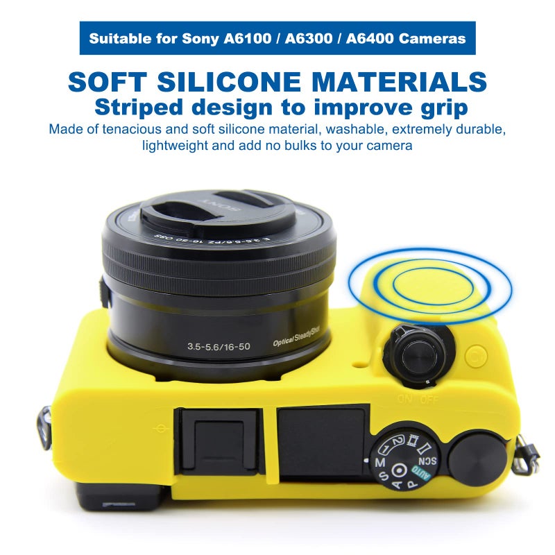 Easy Hood Case for Sony Alpha A6100 A6300 A6400 ILCE-6100 ILCE-6300 ILCE-6400 Digital Camera, Anti-Scratch Soft Silicone Housing Protective Cover Protector Skin (Yellow) - Image 2